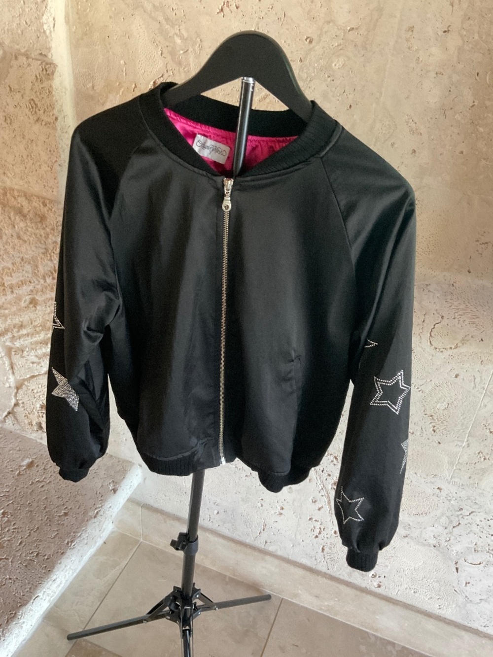Lauren Moshi Black Bomber jacket with studded stars Large